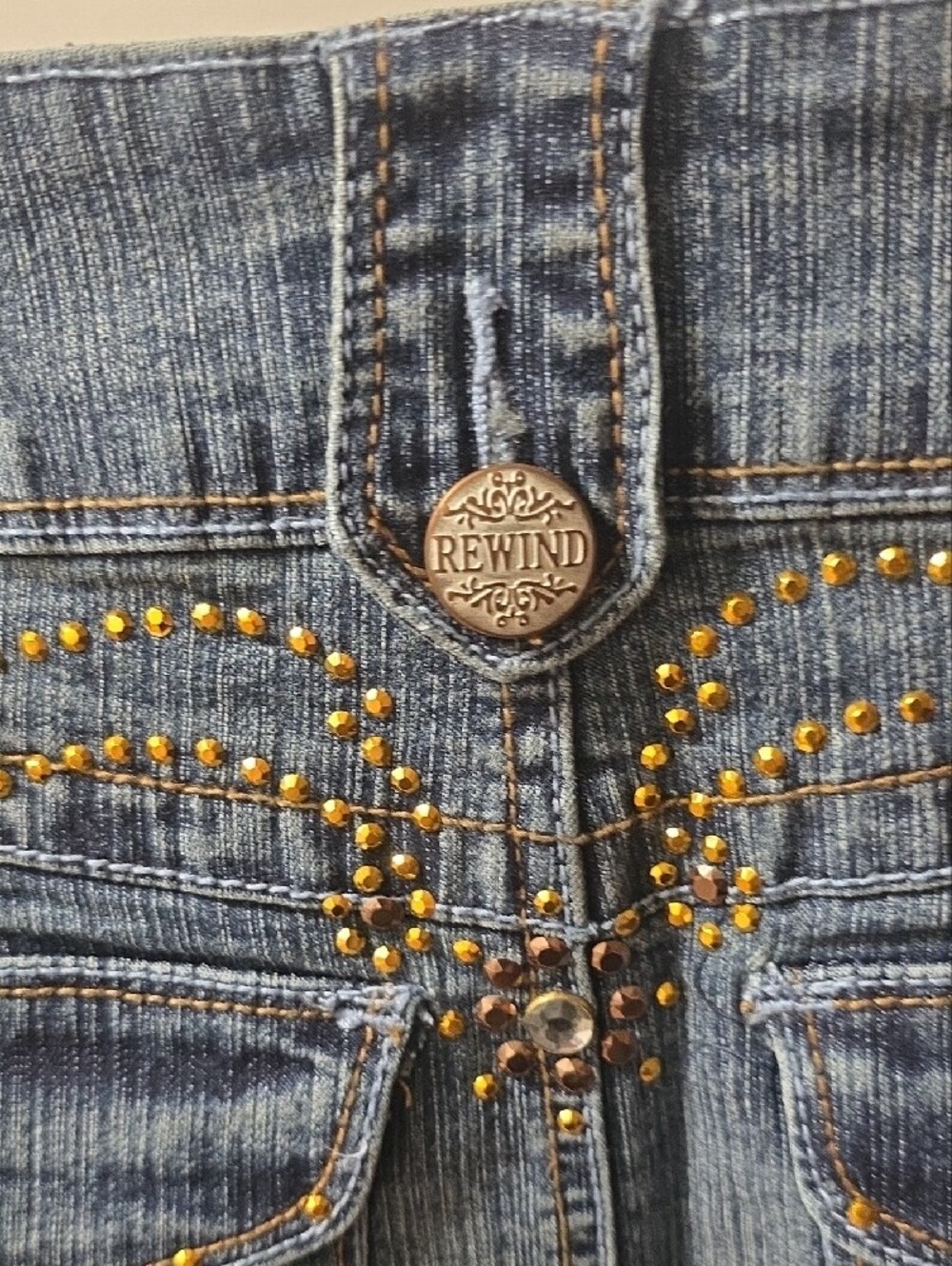 Rewind Blue Denim Flare Skirt with Stud Detail Size 5 - Picture 9 of 11